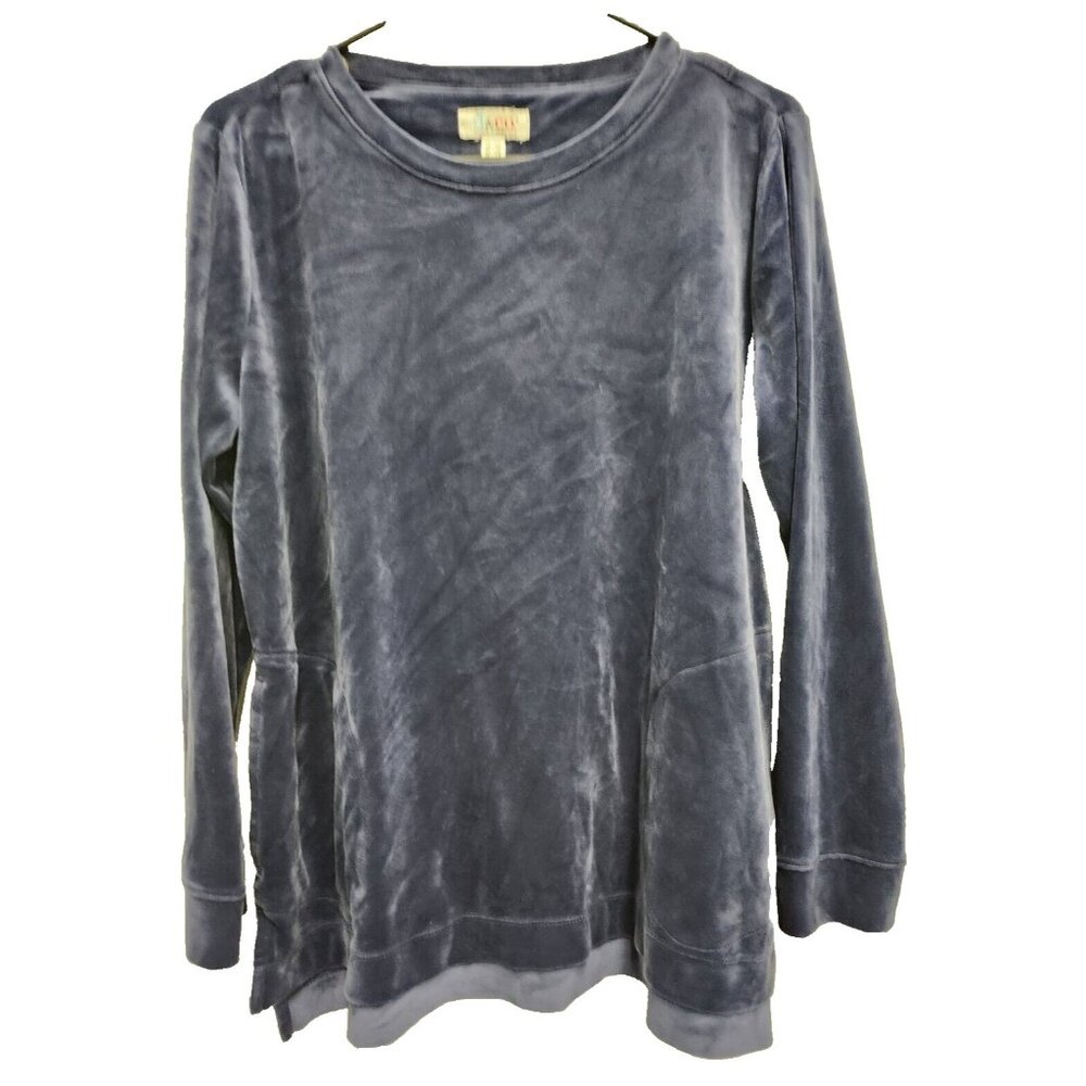 Denim & Co Womens Tunic Top Petite Medium Navy Velvet Long‎ Sleeve Whimsygoth